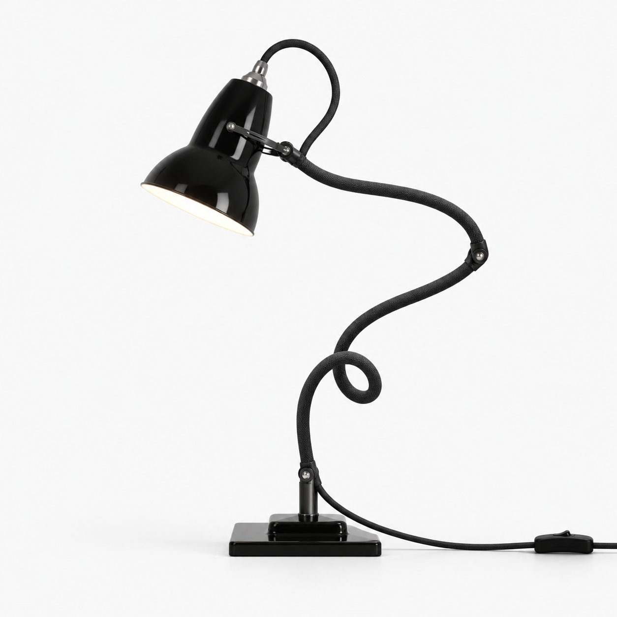 Anglepoise lamp redesigned with a curved, flexible noodle-like arm